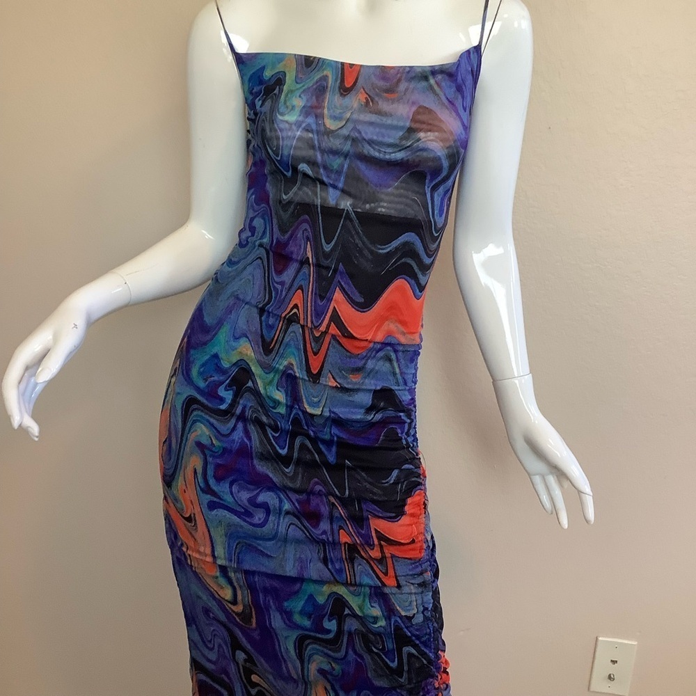 Lilyful Jade Multicolor Abstract Print Ruched Dress - Picture 2 of 7